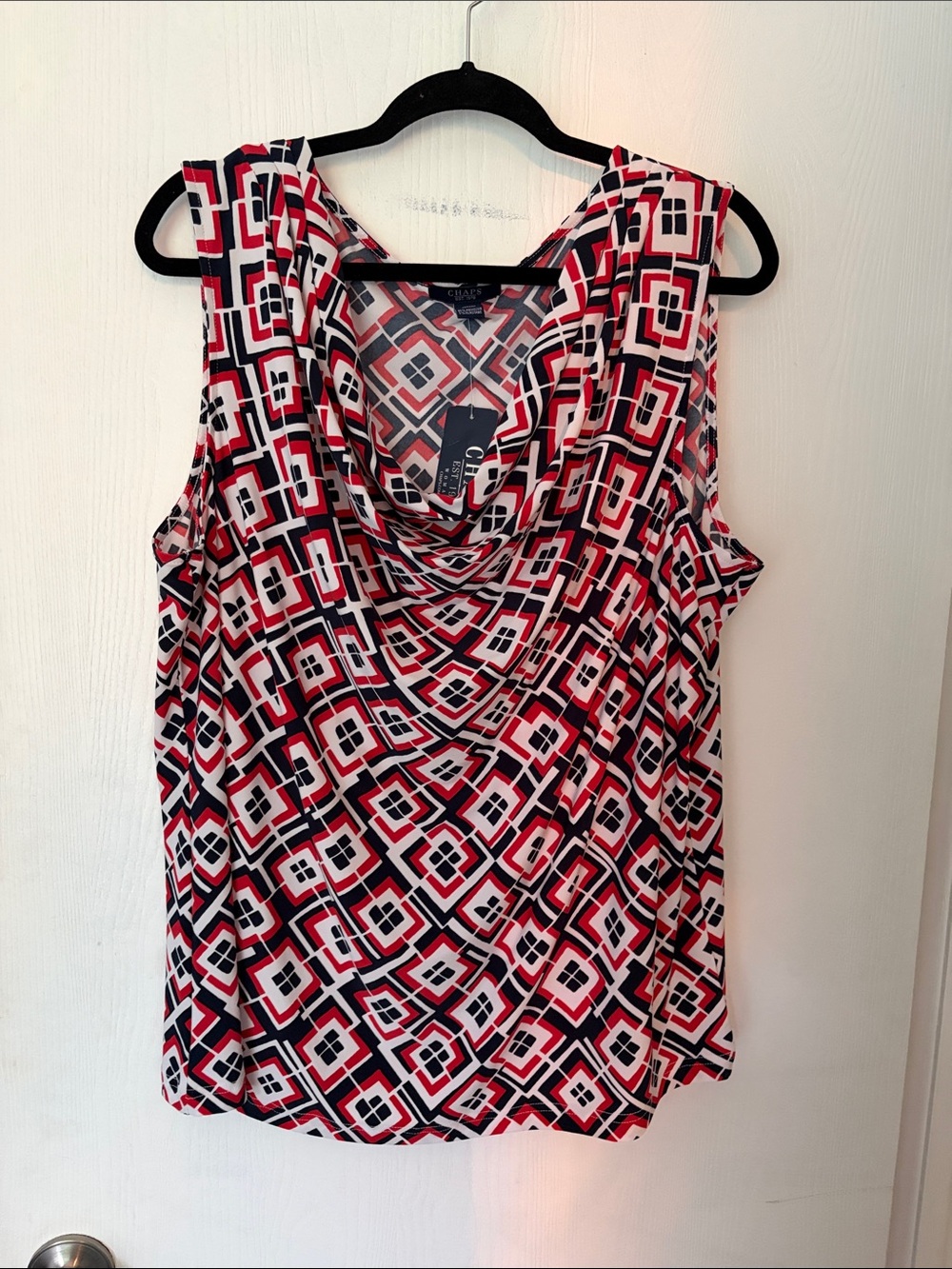 Chaps Red Blue and White Geometric Cowl Neck Sleeveless Top